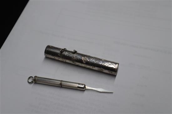 A Dunhill gold-plated fountain pen, 14ct gold nib, a miniature guilloche enamel propelling pencil and eight other items